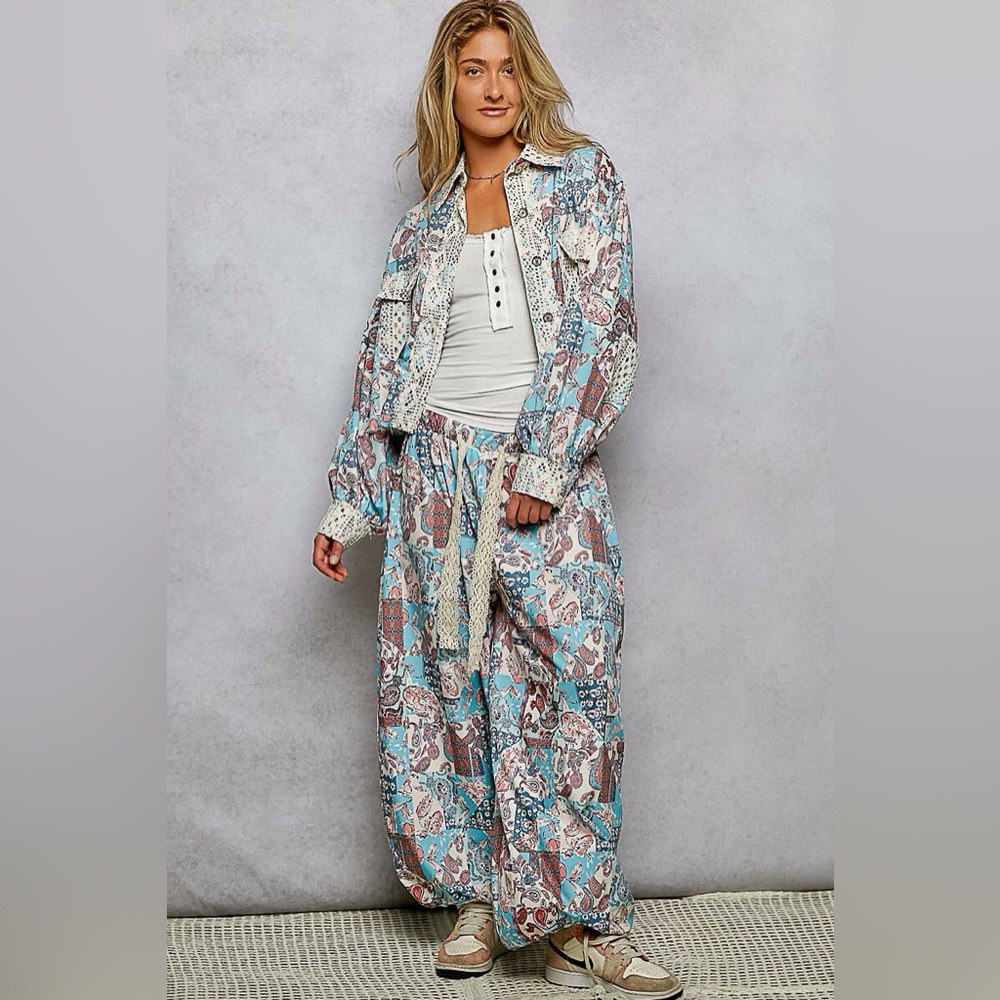 POL Blue Paisley Jogger Set. Med. BRAND NWOT